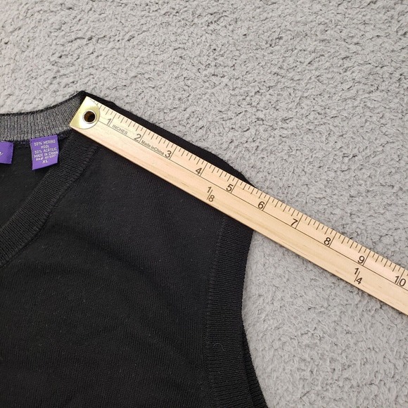 Alan Flusser Sweater Mens XL Black Wool V-Neck Sleeveless Vest‎ Golf Lightweight - Picture 14 of 14